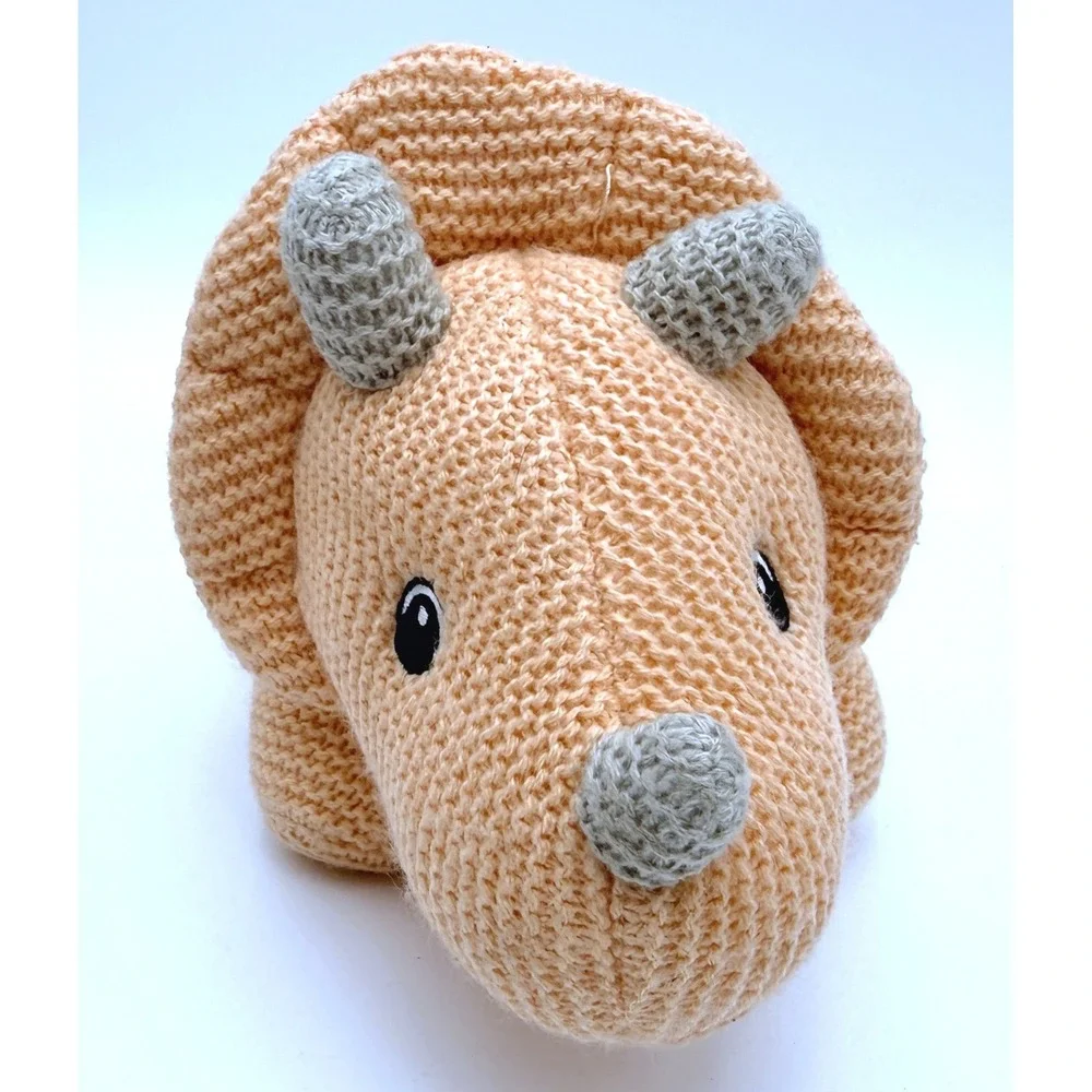 Walmart Spark-Create-Imagine Knitted Triceratops Dinosaur Plush RATTLE Peach 13